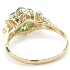 14 Karat Yellow Gold Emerald and Diamond Flower Ring
