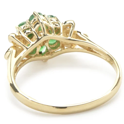 14 Karat Yellow Gold Emerald and Diamond Flower Ring