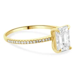 14 Karat Yellow Gold Emerald Cut Diamond Engagement Ring