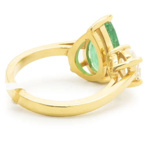 18 Karat Yellow Gold Emerald and Rose Cut diamond Dual Ring