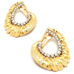18 Karat Yellow Gold Faceted Ornate Diamond Oval Earrings