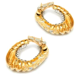 18 Karat Yellow Gold Faceted Ornate Diamond Oval Earrings