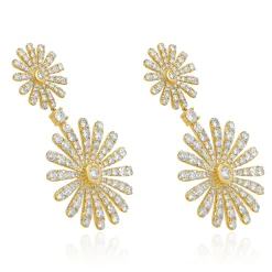 18 Karat Yellow Gold Flower Diamond Drop Earrings
