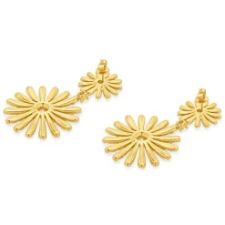 18 Karat Yellow Gold Flower Diamond Drop Earrings