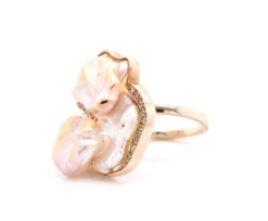 9 Karat Yellow Gold Free Form Mother of Pearl and Diamond Ring