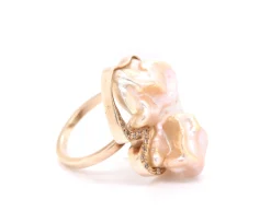 9 Karat Yellow Gold Free Form Mother of Pearl and Diamond Ring