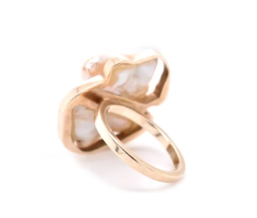 9 Karat Yellow Gold Free Form Mother of Pearl and Diamond Ring