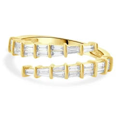 18 Karat Yellow Gold Graduated Baguette Diamond Bypass Ring