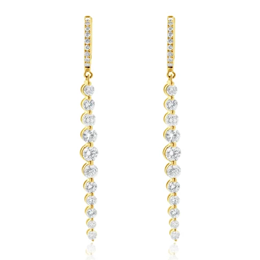 18 Karat Yellow Gold Graduated Diamond Inline Drop Earrings