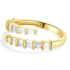 18 Karat Yellow Gold Graduated Baguette Diamond Bypass Ring