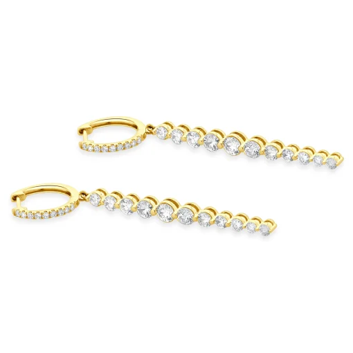 18 Karat Yellow Gold Graduated Diamond Inline Drop Earrings