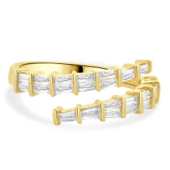 18 Karat Yellow Gold Graduated Baguette Diamond Bypass Ring