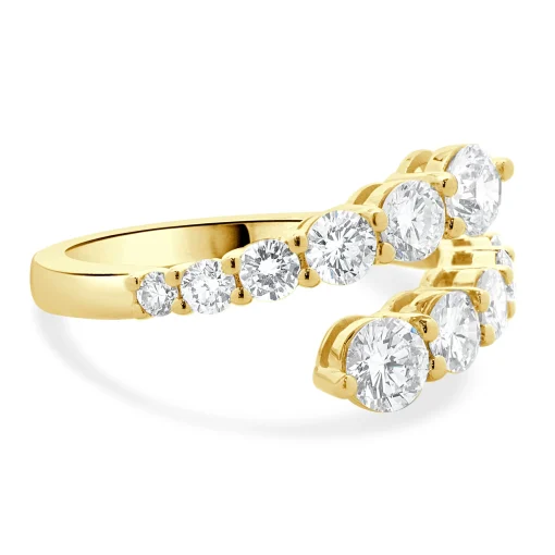 18 Karat Yellow Gold Graduated Diamond Bypass Ring