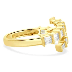18 Karat Yellow Gold Graduated Baguette Diamond Bypass Ring