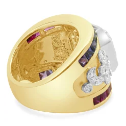 18 Karat Yellow Gold Green Tourmaline, Rainbow Sapphire, and Diamond Ring