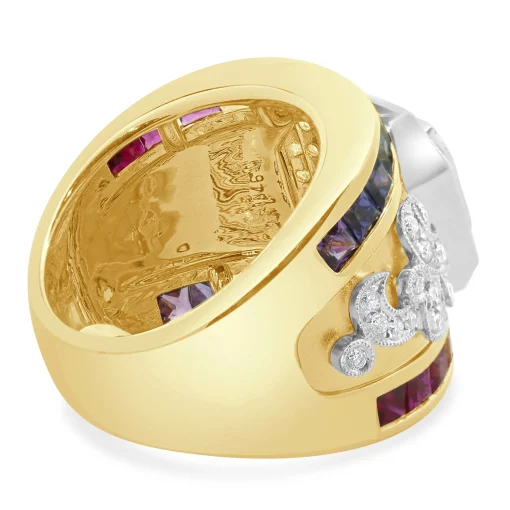 18 Karat Yellow Gold Green Tourmaline, Rainbow Sapphire, and Diamond Ring