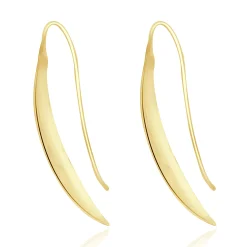 14 Karat Yellow Gold Hammered Leaf Drop Earrings