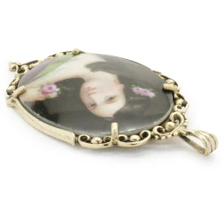 14 Karat Yellow Gold Hand Painted Porcelain Pendant