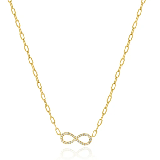 14 Karat Yellow Gold Infinity Diamond Necklace