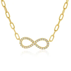 14 Karat Yellow Gold Infinity Diamond Necklace