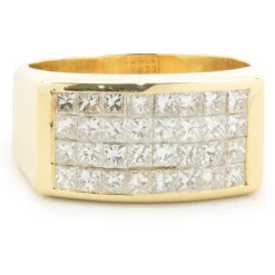 18 Karat Yellow Gold Invisible Set Diamond Gents Ring