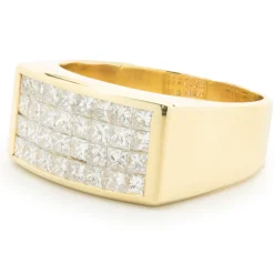 18 Karat Yellow Gold Invisible Set Diamond Gents Ring