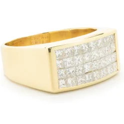 18 Karat Yellow Gold Invisible Set Diamond Gents Ring