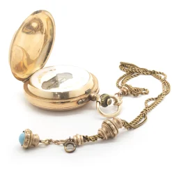 18 Karat Yellow Gold Jump Hour Hunting Case Pocket Watch with 10 Karat Yellow Gold