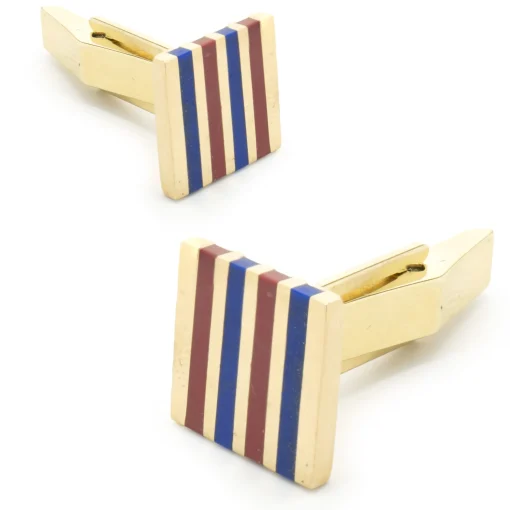 18 Karat Yellow Gold Lapis and Coral Cufflinks