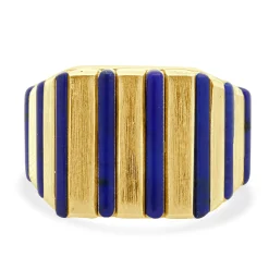 18 Karat Yellow Gold Lapis Inlay Gents Ring