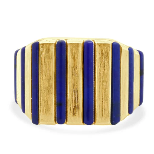 18 Karat Yellow Gold Lapis Inlay Gents Ring