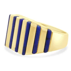 18 Karat Yellow Gold Lapis Inlay Gents Ring