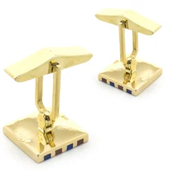 18 Karat Yellow Gold Lapis and Coral Cufflinks