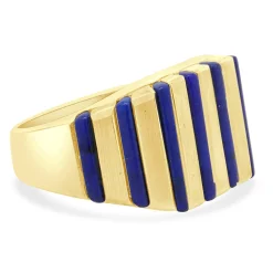 18 Karat Yellow Gold Lapis Inlay Gents Ring