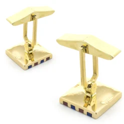 18 Karat Yellow Gold Lapis and Coral Cufflinks