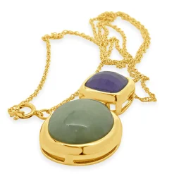 14 Karat Yellow Gold Lavender and Green Jadeite Drop Necklace