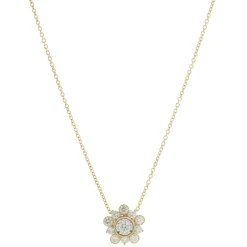 14 Karat Yellow Gold Miracle Set Diamond Flower Necklace