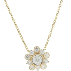 14 Karat Yellow Gold Miracle Set Diamond Flower Necklace