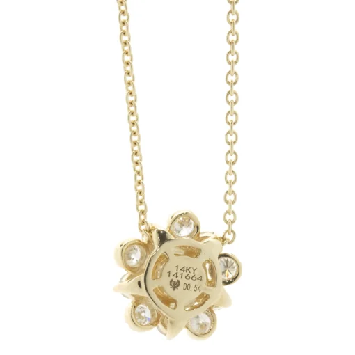 14 Karat Yellow Gold Miracle Set Diamond Flower Necklace