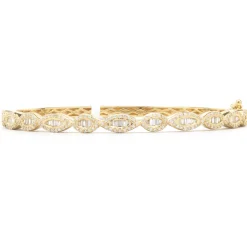 18 Karat Yellow Gold Mosaic Set Diamond Wave Bangle Bracelet
