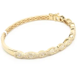 18 Karat Yellow Gold Mosaic Set Diamond Wave Bangle Bracelet