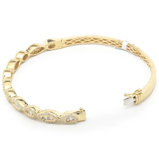 18 Karat Yellow Gold Mosaic Set Diamond Wave Bangle Bracelet