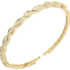 18 Karat Yellow Gold Mosaic Set Diamond Wave Bangle Bracelet