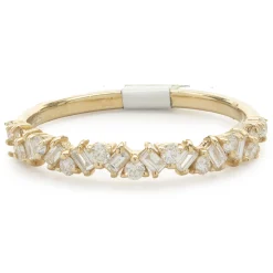 14 Karat Yellow Gold Multi Shape Diamond Staggered Band