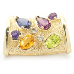 14 Karat Yellow Gold Multi Gemstone Slide Pendant