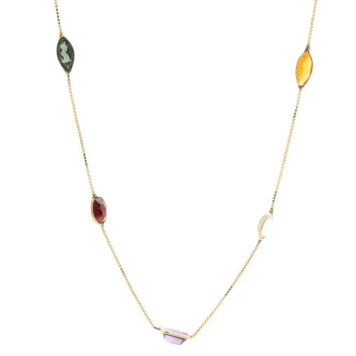 14 Karat Yellow Gold Multi Gemstone Multi Shape Bezel Set Necklace