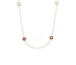 14 Karat Yellow Gold Multi-Gemstone Station Necklace