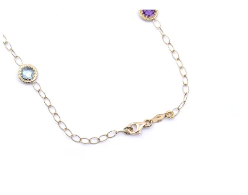 14 Karat Yellow Gold Multi-Gemstone Station Necklace