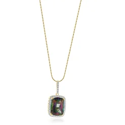 14 Karat Yellow Gold Mystic Topaz and Diamond Necklace