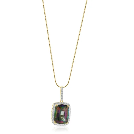 14 Karat Yellow Gold Mystic Topaz and Diamond Necklace